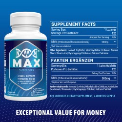 NAANMAX Sublingual NMN 500mg Pastillas 120 Tabletas NAD+ Suplementos