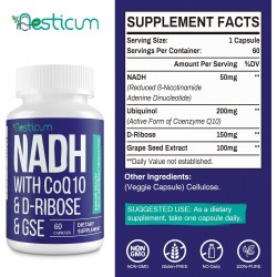 Aesticum NADH 50mg + CoQ10 200mg + D-Ribosa 150mg suplemento, 60 Cápsulas Vegetales Aesticum NADH 50mg + CoQ10 200mg + D-Ribosa 150mg suplemento, 60 Cápsulas Vegetales