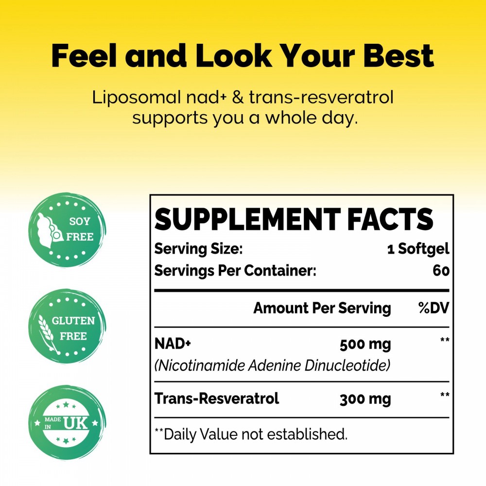 Buy Azaroe Liposomal NAD+ & TransResveratrol 800mg 60 Softgels