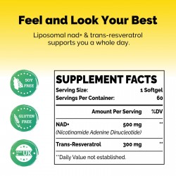 Azaroe NAD+ liposomal y Trans-Resveratrol 800mg 60 cápsulas blandas
