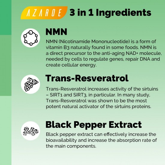 Azaroe Ultra Purity NMN + Trans-Resveratrol 1100mg 60 Capsules