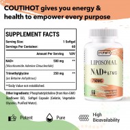 Coutihot Liposomal NAD+ 500mg avec TMG 250mg, supplément réel de NAD+ 60 softgels Coutihot Liposomal NAD+ 500mg avec TMG 250mg, supplément réel de NAD+ 60 softgels