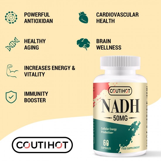 Coutihot NADH 50mg Plus CoQ10 200 mg 60 Capsules, Reduced Form of NAD+